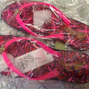 Lilly Pulitzer Pink Passion Fruit Star Searching Starfish 7/8 Flip Flops New